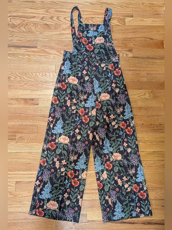 Cider Pants - Cider Floral Wide-Leg Overalls in Black